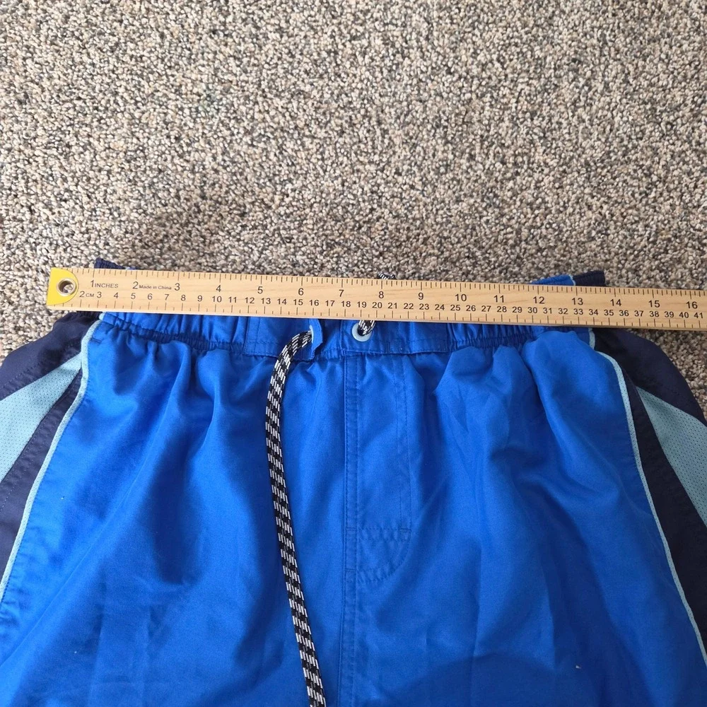 Mens Blue Colorblock Swim Trunks Elastic Waist Drawstring Board Shorts Medium - Picture 3 of 3